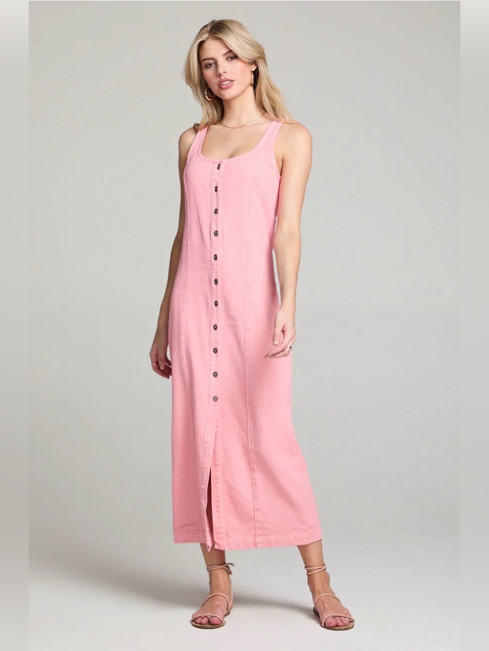saltwater LUXE Solara Blush Pink Button-Front Midi Dress